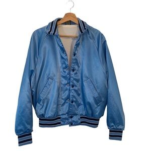 Vintage Aristo Jac by Hilton Varsity Jacket Light Blue Nylon with Snap B…